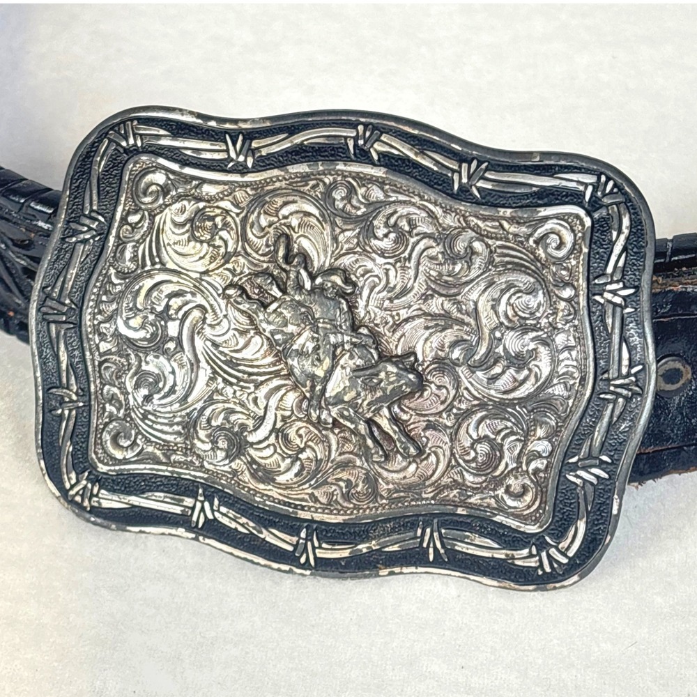 Crumrine Belt Buckle Silver Metal Hand Tooled Western Cowboy Buckle Men